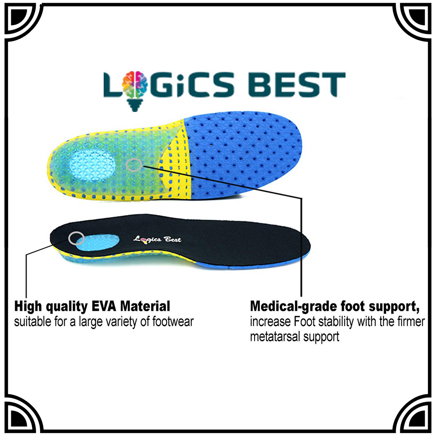 Logics Best Health and Beauty Pain Relief Insoles for Athletes, Shock Absorbing Insert for Maximum Support, Unisex, Anti-Fatigue Technology Replacement Insole