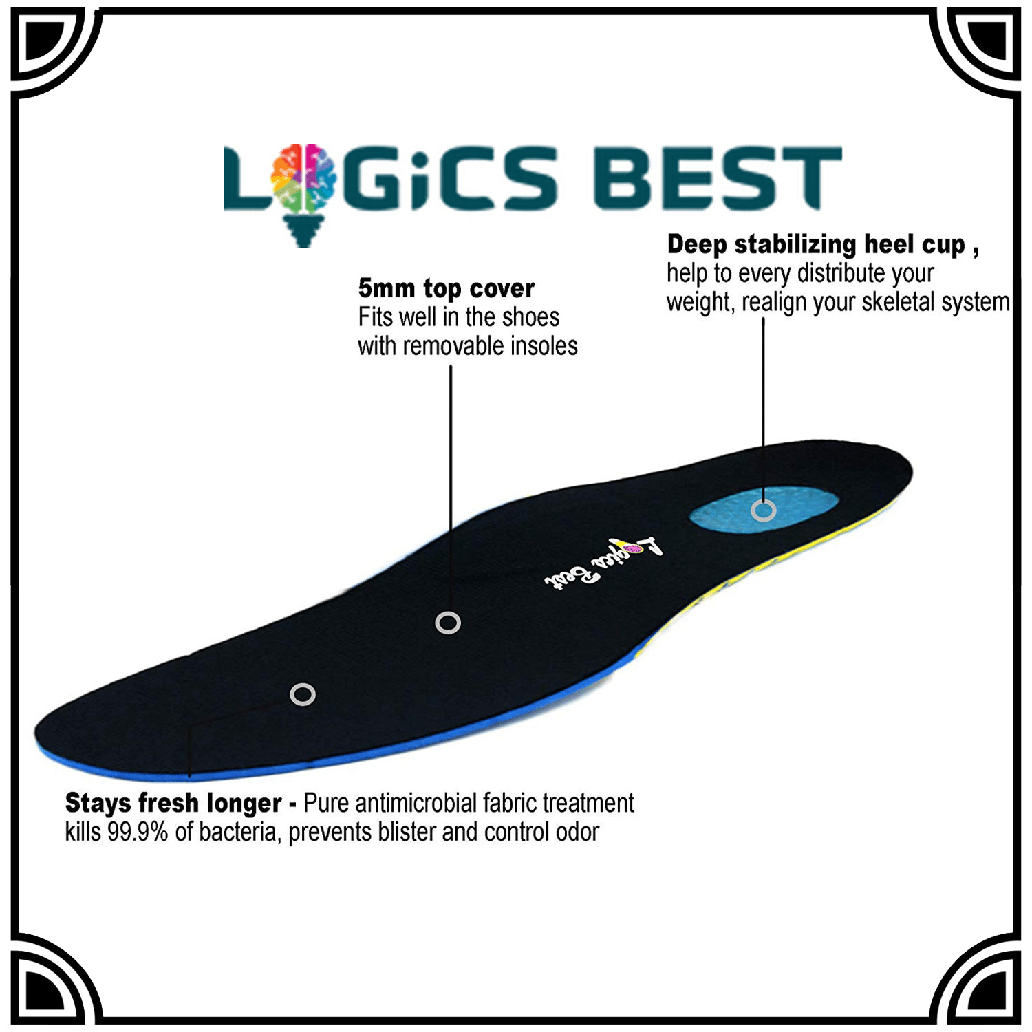 Logics Best Health and Beauty Pain Relief Insoles for Athletes, Shock Absorbing Insert for Maximum Support, Unisex, Anti-Fatigue Technology Replacement Insole