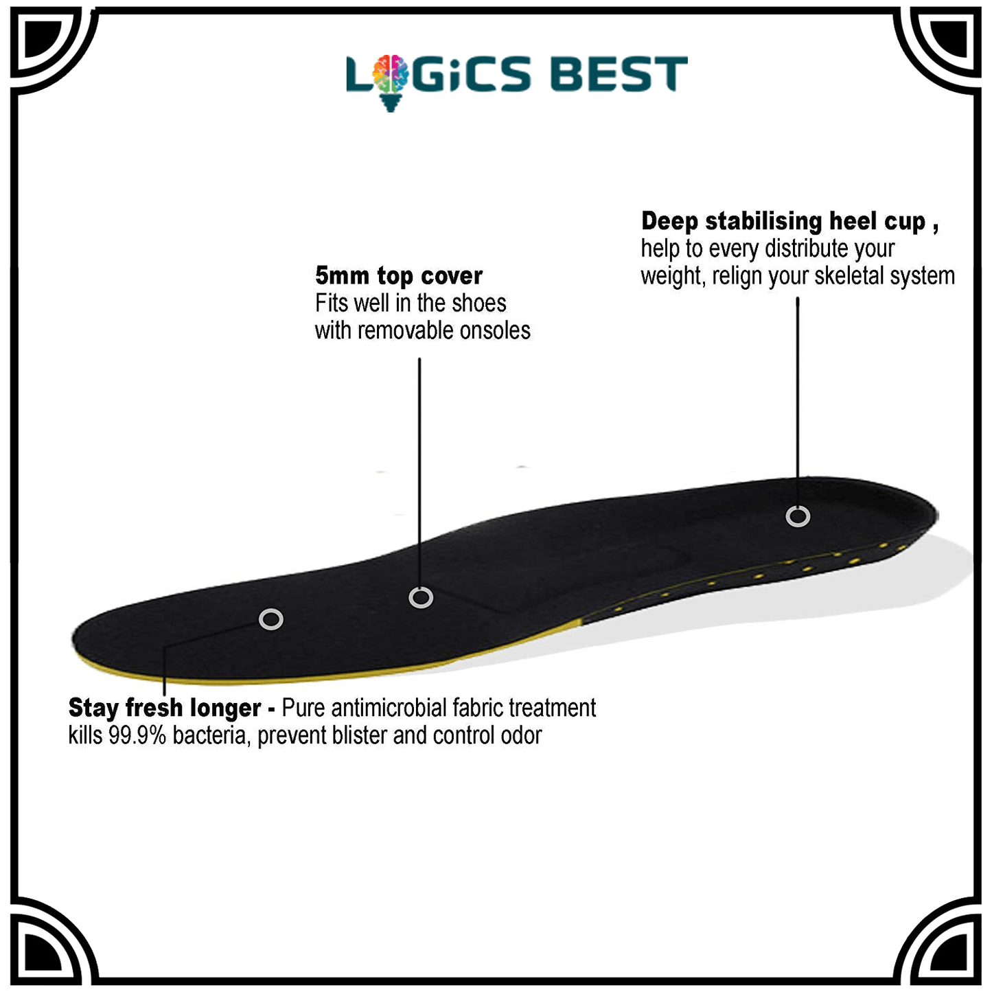 Logics Best Health and Beauty Plantar Fasciitis Flat Feet Insoles Arch Supports Orthotics Relieve High Arch, Foot, Heel Pain (US Mens 6.5-9 Womens 8-11.5)