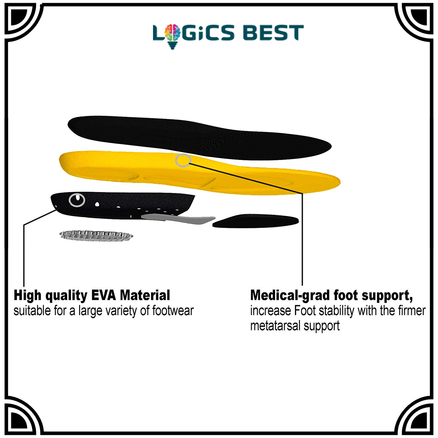 Logics Best Health and Beauty Plantar Fasciitis Flat Feet Insoles Arch Supports Orthotics Relieve High Arch, Foot, Heel Pain (US Mens 6.5-9 Womens 8-11.5)