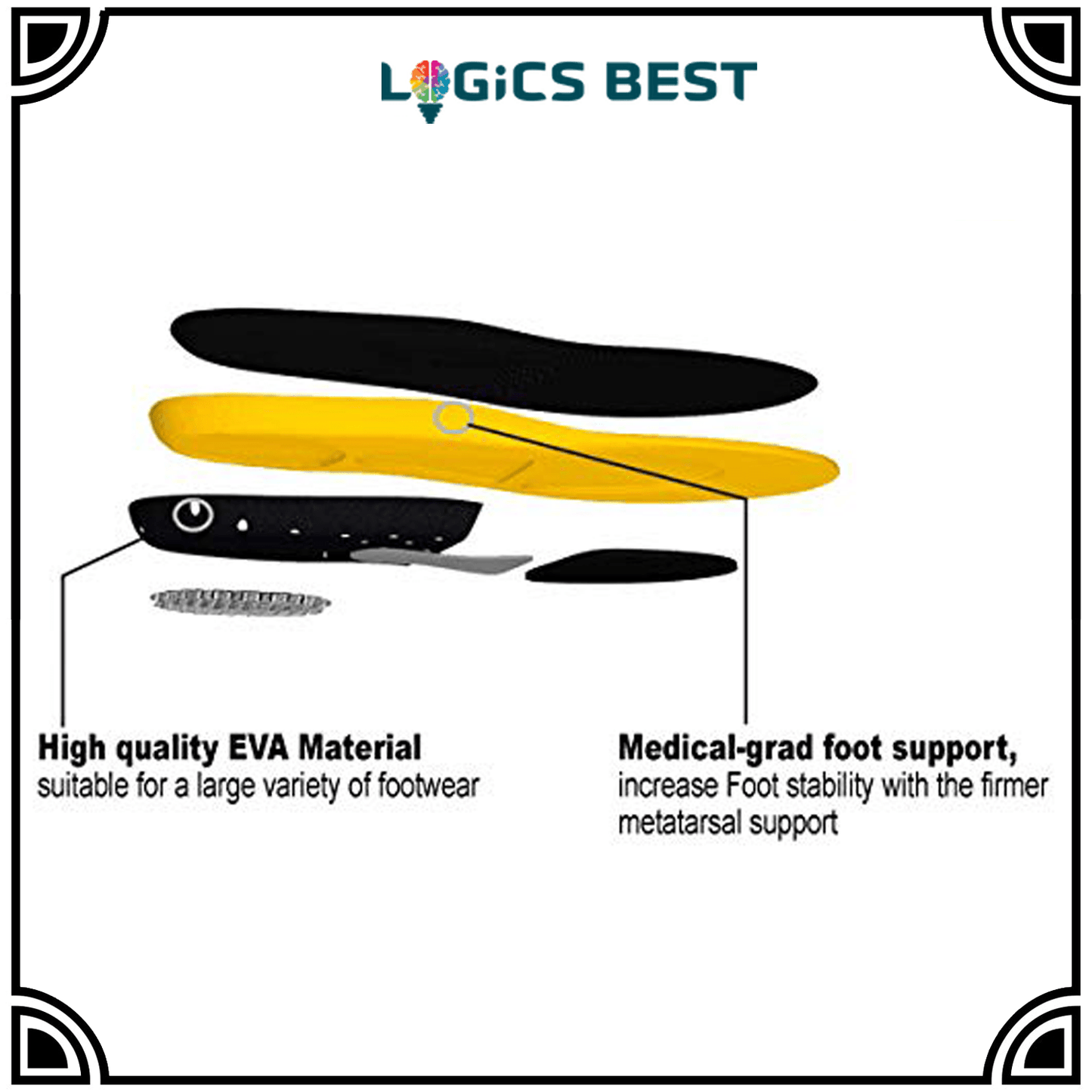 Logics Best Insoles 16.99 / 21.99 / 21.99 Plantar Fasciitis Flat Feet Insoles Arch Supports Orthotics Relieve High Arch, Foot, Heel Pain