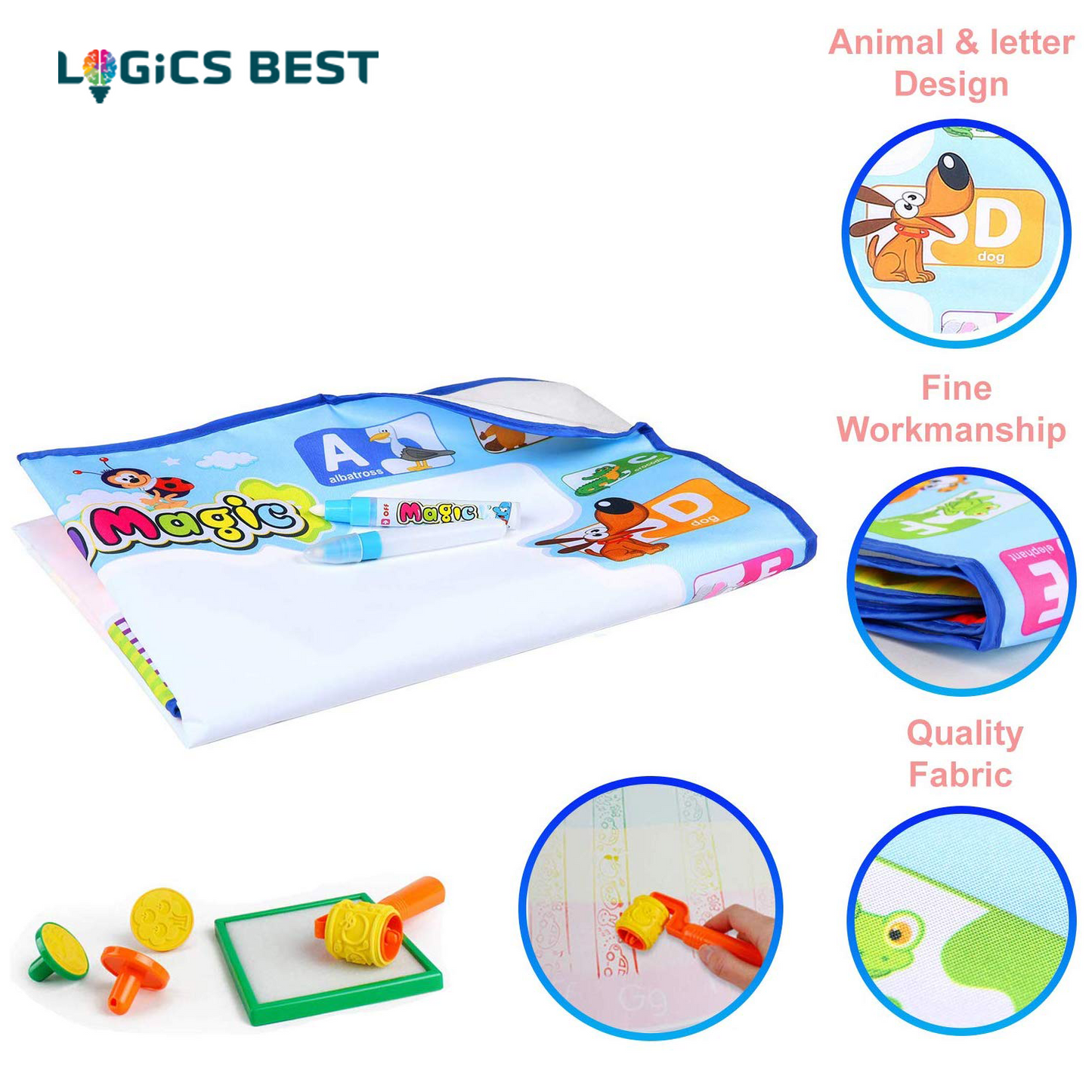 Logics Best Toy 2.00 months Logics Best Activity Mat for Learning- Premium Water Drawing Mat for Kids Age 2-5 Years Old, Toddler Educational Gift
