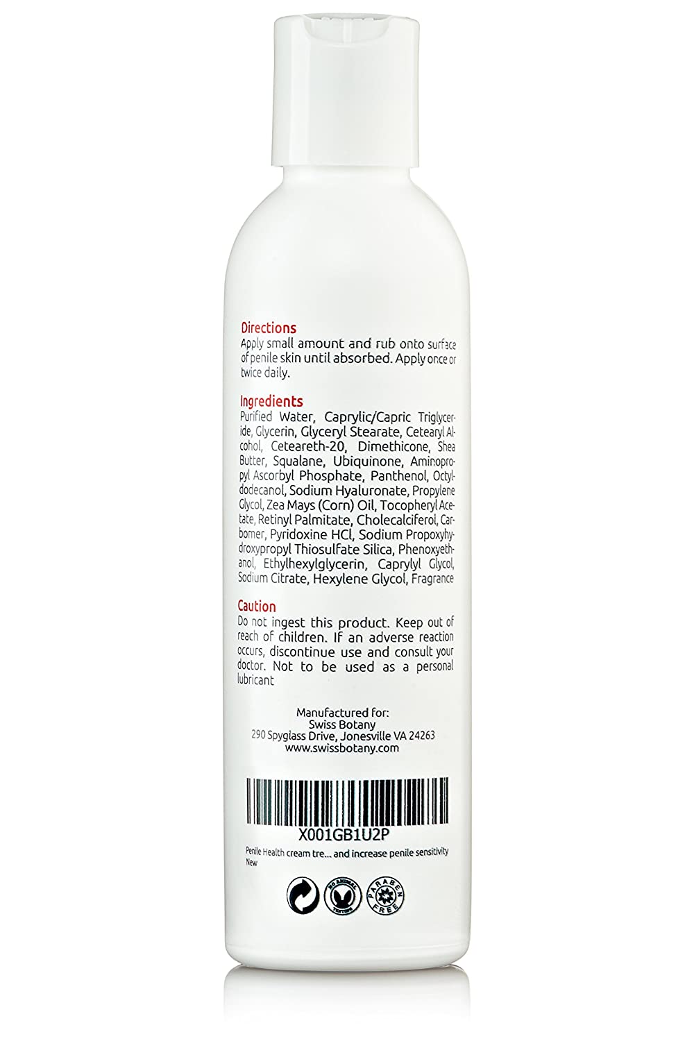 Swiss Botany Beauty 6 Ounces / White/Red / 1 Penile Health Cream for phimosis, balanitis, dry, cracked, peeling penile skin + acetyl man oil PENILE SENSITIVITY CREAM