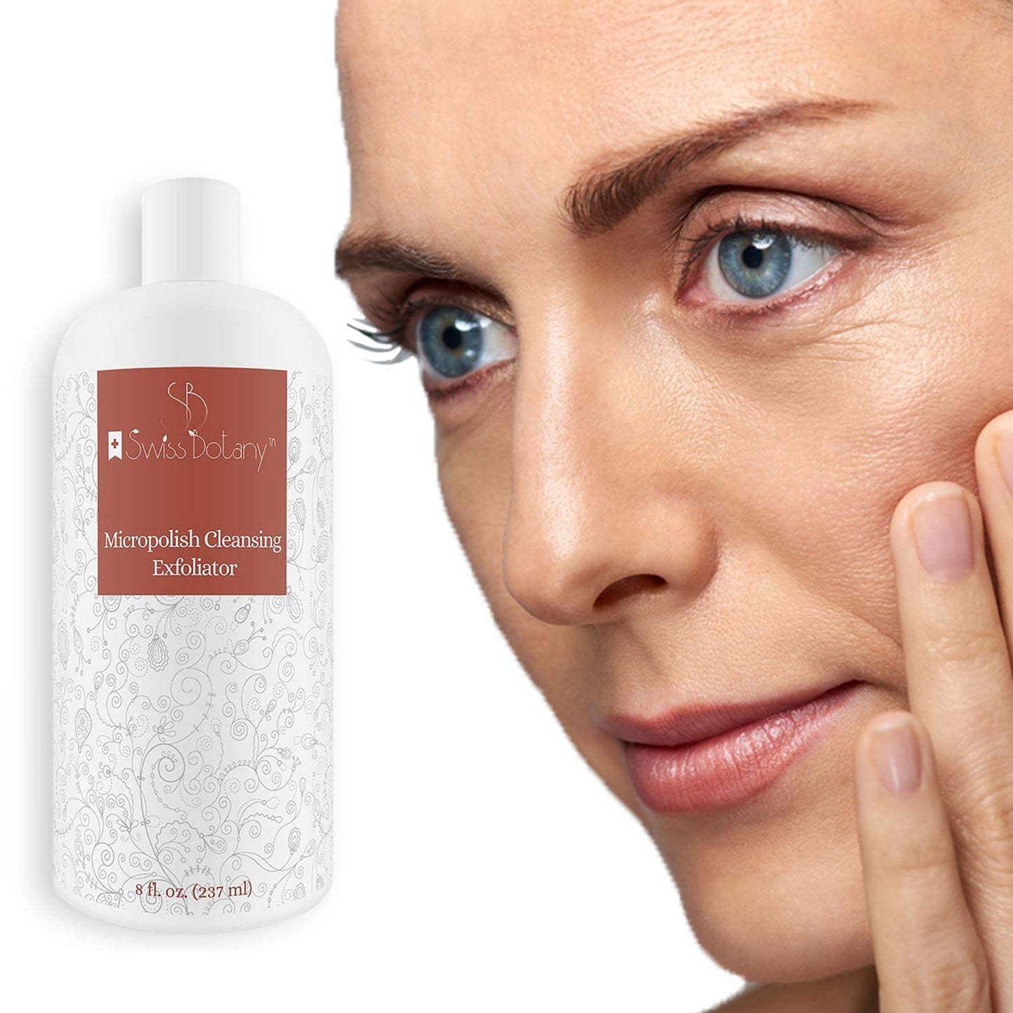 Swiss Botany Beauty 8 Ounce / 1 Exfoliating Face Wash & Face Exfoliator - Natural Exfoliating Face Wash with Witch Hazel - Moisturizing Facial Exfoliant for Oily or Dull or Dry Skin, Wrinkles, Blemishes, Acne Scars & More