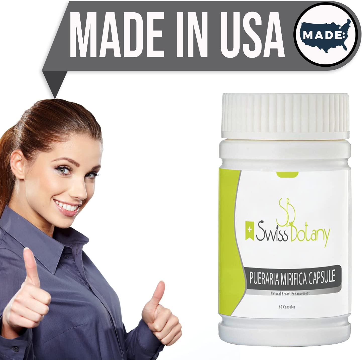 Swiss Botany Health and Beauty Swiss Botany Breast Enlargement Pueraria Mirifica Capsules for Natural Bust Enhancement, Restore Elasticity and Smoothness, Improve Skin, Hair and Nails, Take with Food, 120 Capsules, 2 Bottles