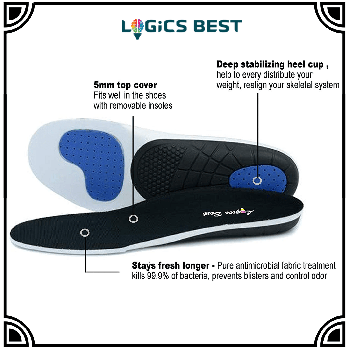 Logics Best Health and Beauty Pain Relief Insoles, Professional-Grade High Arch Orthotic Insert for Maximum Support, Unisex, Anti-Fatigue Technology Replacement Insole