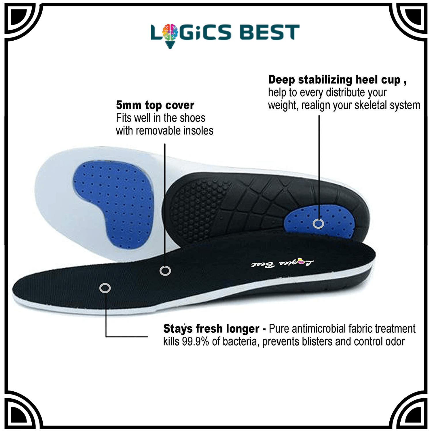 Logics Best Health and Beauty Pain Relief Insoles, Professional-Grade High Arch Orthotic Insert for Maximum Support, Unisex, Anti-Fatigue Technology Replacement Insole