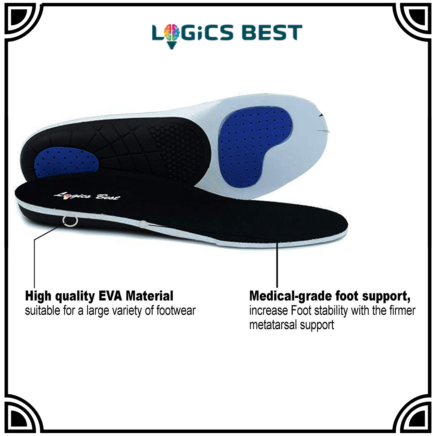 Logics Best Health and Beauty Pain Relief Insoles, Professional-Grade High Arch Orthotic Insert for Maximum Support, Unisex, Anti-Fatigue Technology Replacement Insole