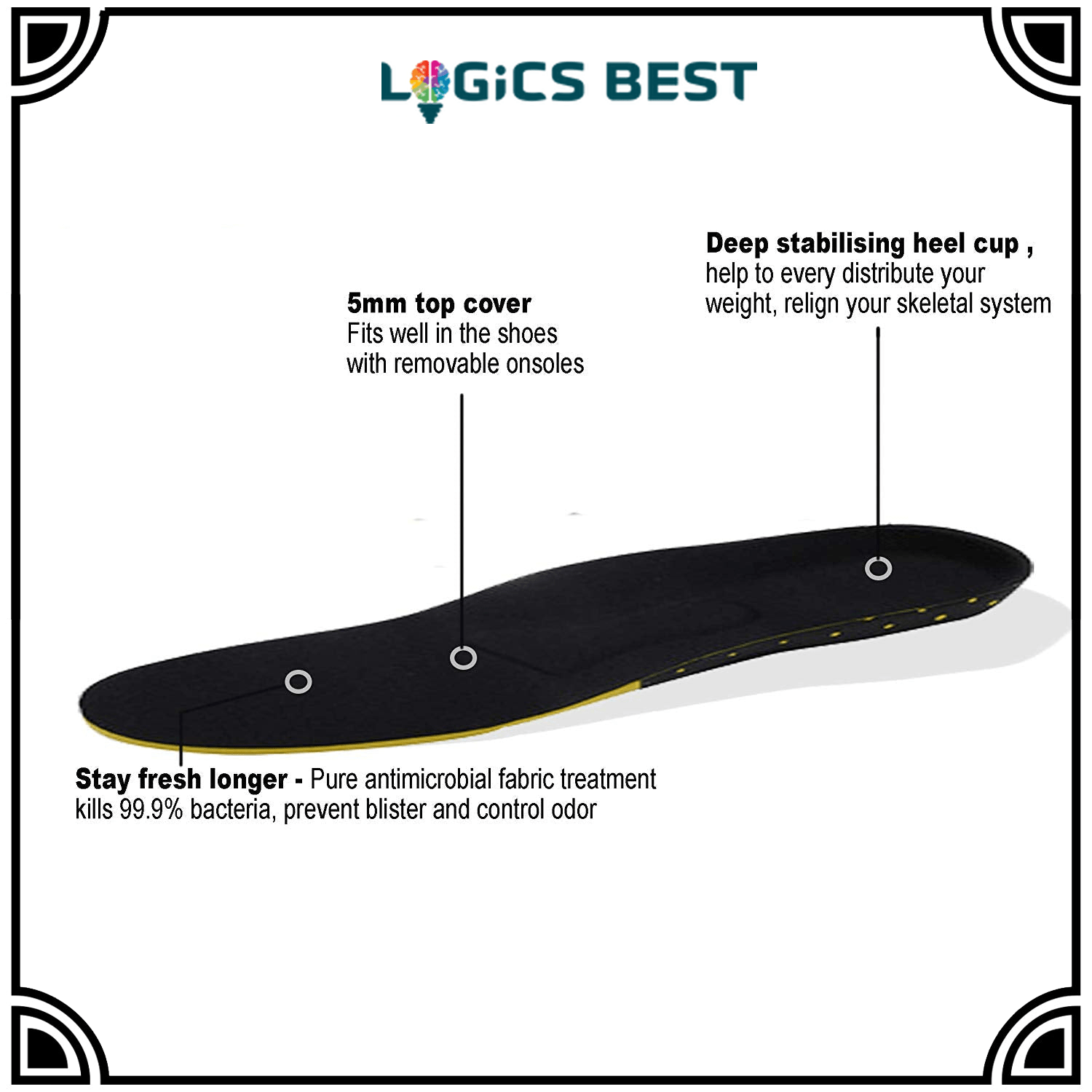 Logics Best Health and Beauty Plantar Fasciitis Flat Feet Insoles Arch Supports Orthotics Relieve High Arch, Foot, Heel Pain (US Mens 6.5-9 Womens 8-11.5)