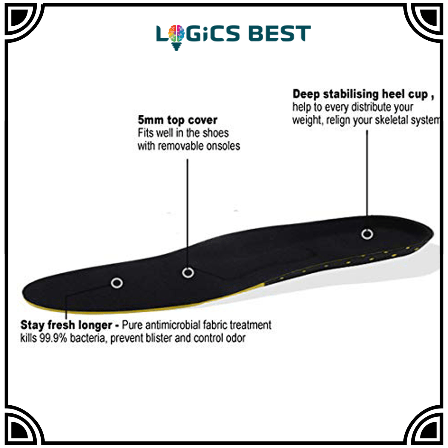 Logics Best Insoles 16.99 / 21.99 / 21.99 Plantar Fasciitis Flat Feet Insoles Arch Supports Orthotics Relieve High Arch, Foot, Heel Pain