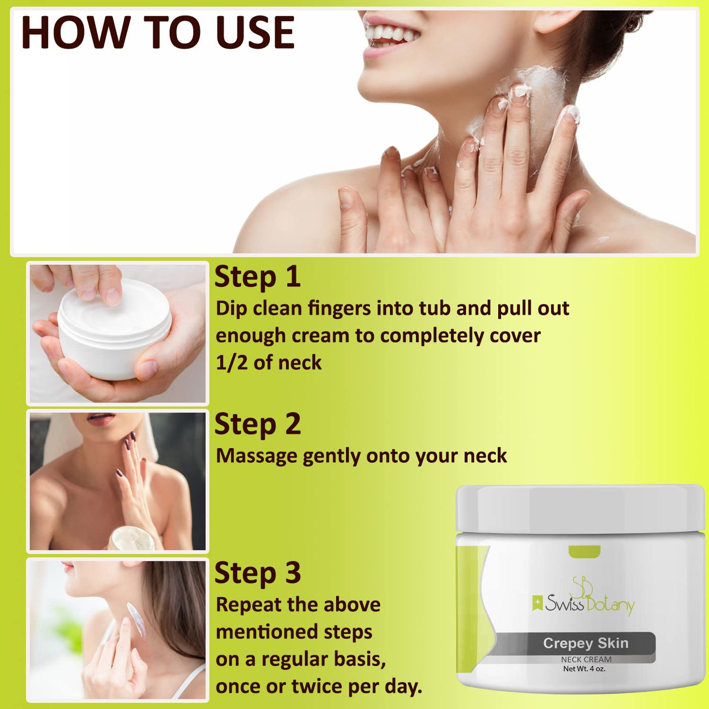 Swiss Botany Beauty 1 Crepey Skin Eraser Neck Firming Cream Advanced Moisturizing Cream Neck Wrinkle Treatment for Face, Decollete, Neck Skin Tightening | Turkey Neck Tightener MADE IN USA