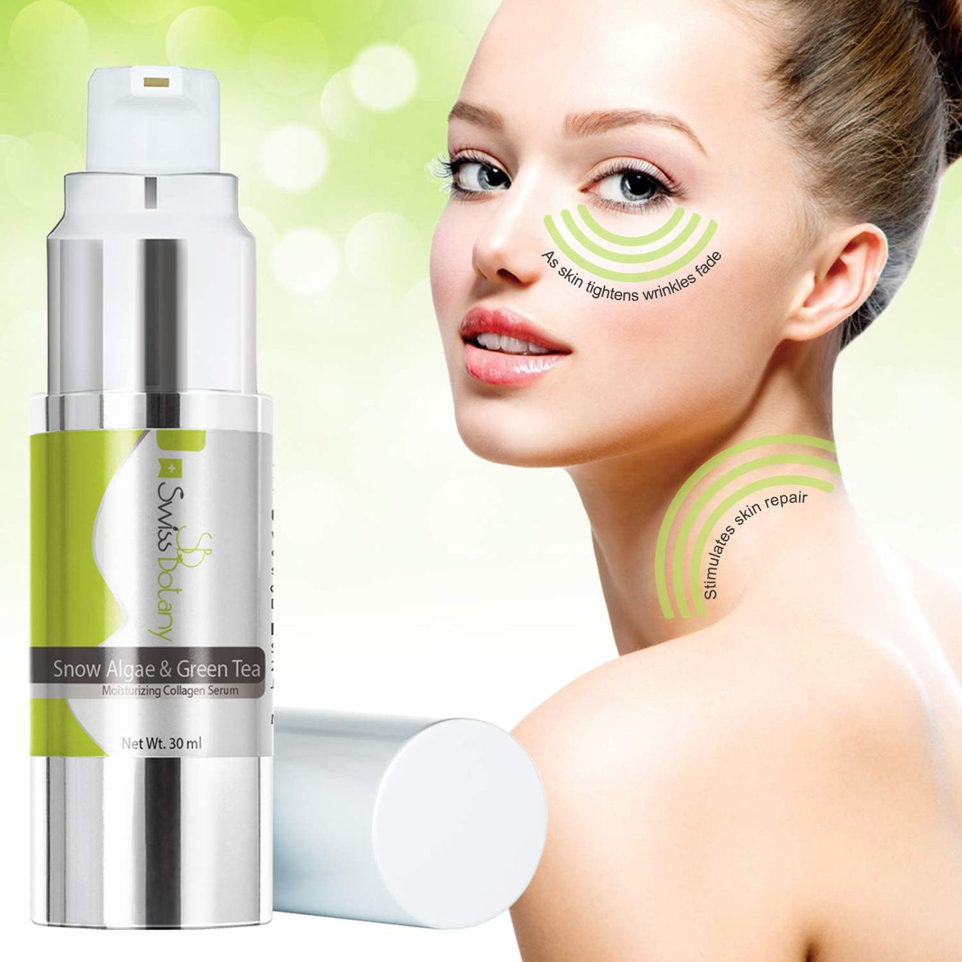 Swiss Botany Beauty 1 / Medicinal Snow Algae & Green Tea Moisturizing Collagen Serum, Improves Elasticity Evens Skin Tone, Anti-Aging Reduces Fine Lines Wrinkles Age Spots, All Skin Types | Premium Made by Swiss Botany, 30 mL