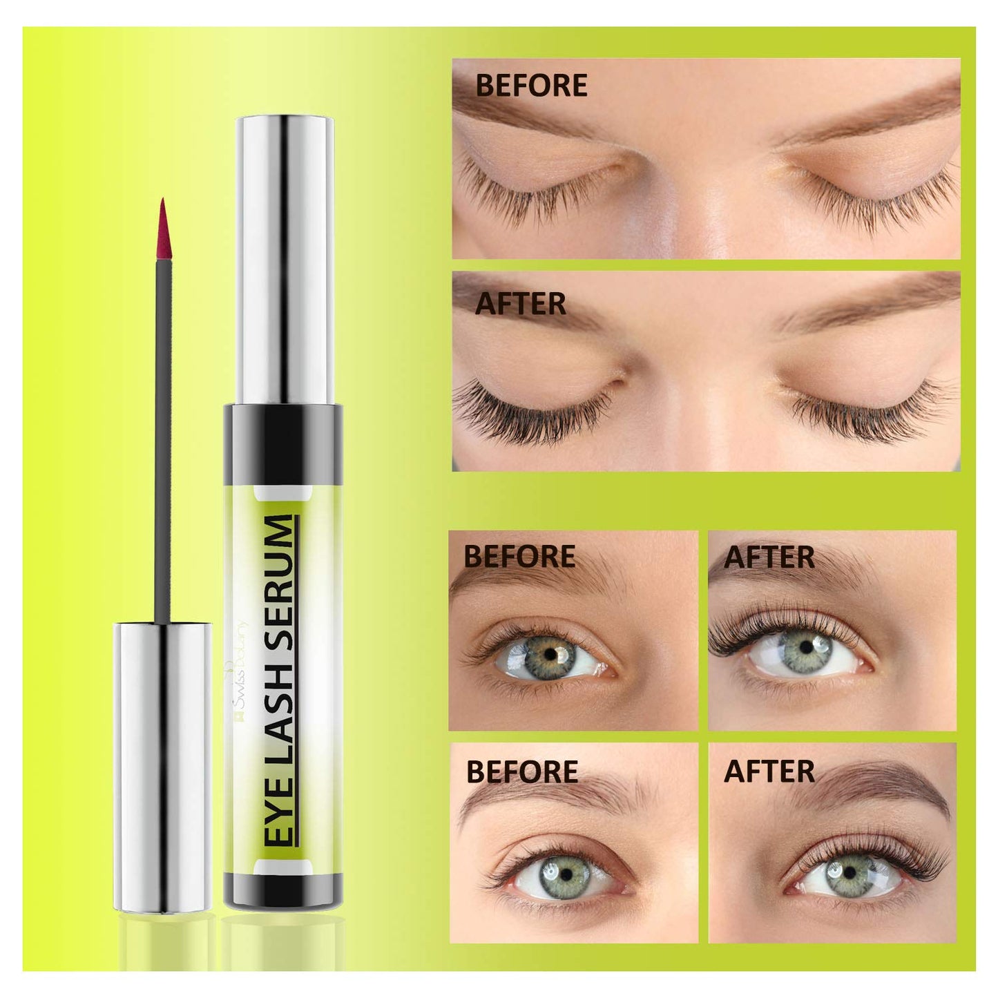 Swiss Botany Beauty 1 Swiss Botany Eyelash Growth Serum for Longer & Fuller Eyelashes - Water Based Formula Eyelash Serum for Lash Hair Growth, Enhancement, & Lash boost - Applicator Included - False Eyelash Eliminator