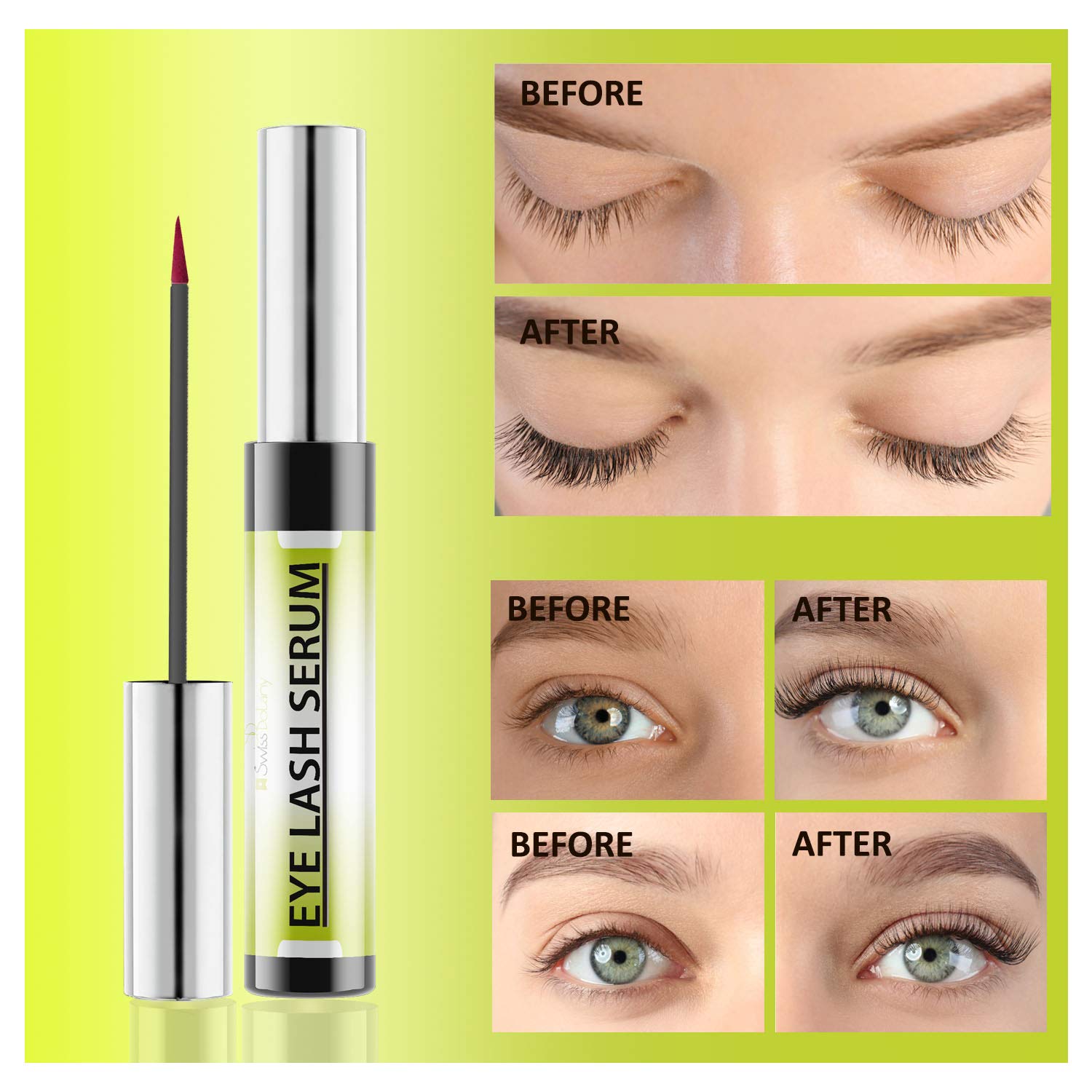 Swiss Botany Beauty 1 Swiss Botany Eyelash Growth Serum for Longer & Fuller Eyelashes - Water Based Formula Eyelash Serum for Lash Hair Growth, Enhancement, & Lash boost - Applicator Included - False Eyelash Eliminator
