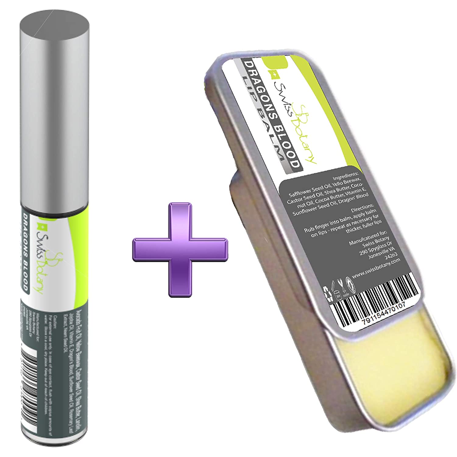 Swiss Botany Beauty Lip Plumper Balm 2 in 1 Dragons Blood + Bonus Moisturizing Lip Plumping Gloss by Swiss Botany Skin Care