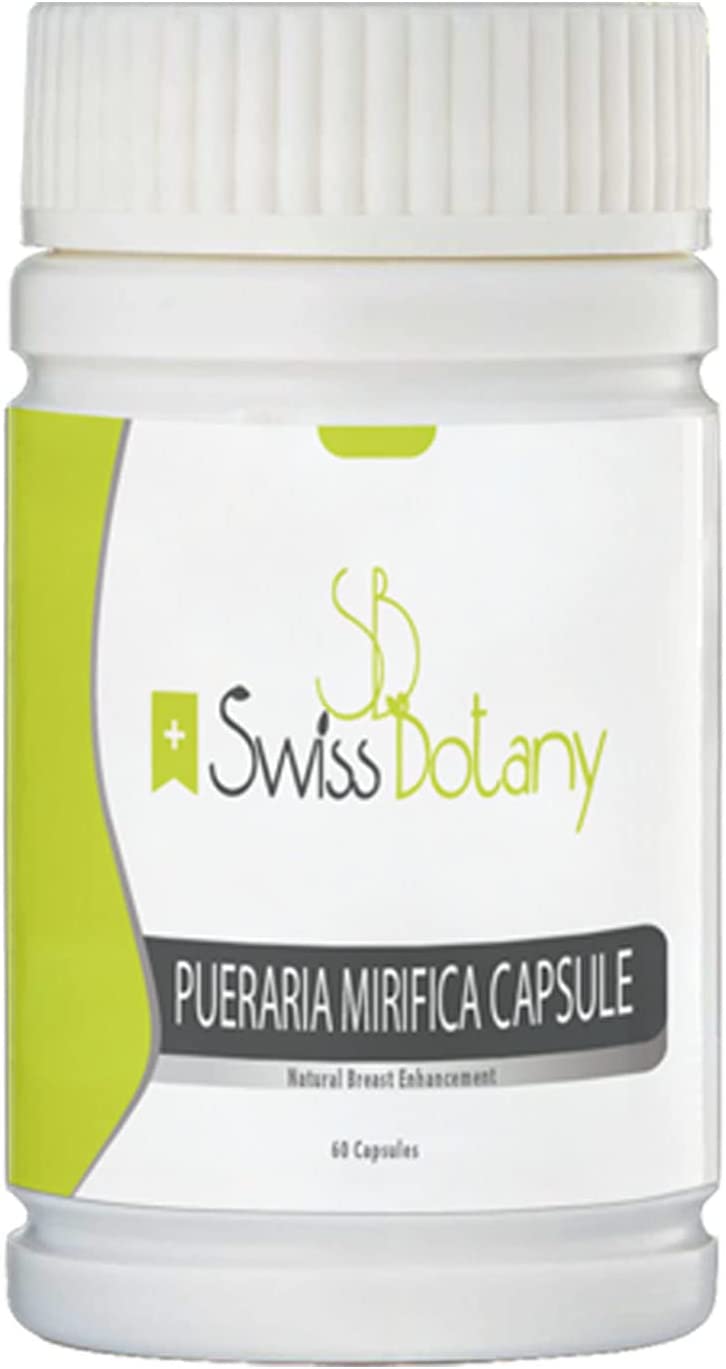 Swiss Botany Health and Beauty 60 Count (Pack of 1) Pueraria Mirifica Capsules for Natural Bust Enhancement, Restore Elasticity and Smoothness, Improve Skin, Hair and Nails, Take with Food, 60 Capsules | Premium Made by Swiss Botany, 1 Bottle