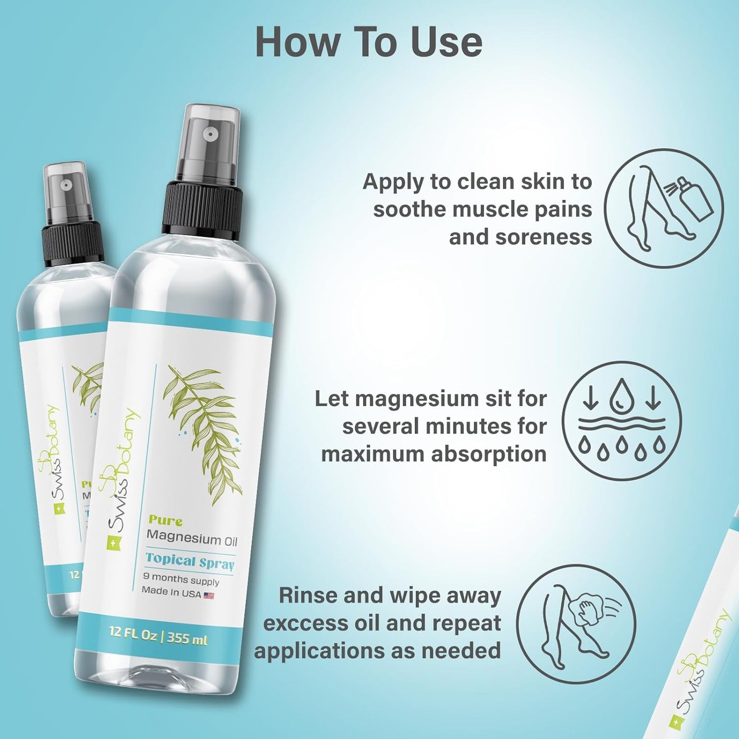 swissbotany Health & Personal Care Swiss Botany Pure Magnesium Oil Spray - (12 OZ /355 ML | Long-Lasting Pure Magnesium Oil | USP Grade, Free from Unhealthy Trace Minerals | Includes Free eBook