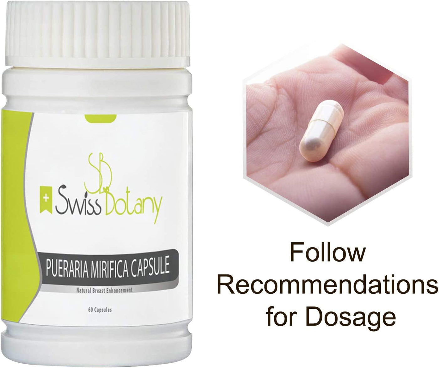 Swiss Botany Health and Beauty Swiss Botany Breast Enlargement Pueraria Mirifica Capsules for Natural Bust Enhancement, Restore Elasticity and Smoothness, Improve Skin, Hair and Nails, Take with Food, 120 Capsules, 2 Bottles