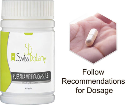 Swiss Botany Health and Beauty Swiss Botany Breast Enlargement Pueraria Mirifica Capsules for Natural Bust Enhancement, Restore Elasticity and Smoothness, Improve Skin, Hair and Nails, Take with Food, 120 Capsules, 2 Bottles