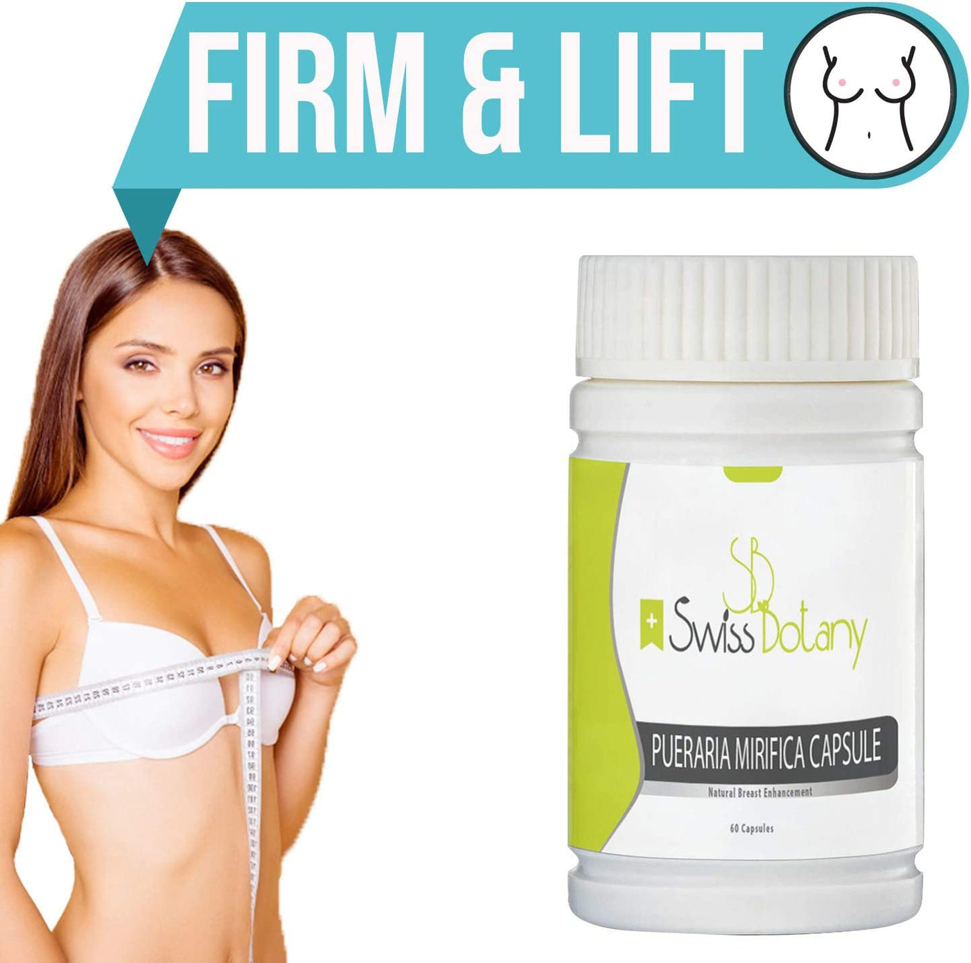 Swiss Botany Health and Beauty Swiss Botany Breast Enlargement Pueraria Mirifica Capsules for Natural Bust Enhancement, Restore Elasticity and Smoothness, Improve Skin, Hair and Nails, Take with Food, 120 Capsules, 2 Bottles