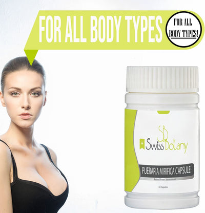 Swiss Botany Health and Beauty Swiss Botany Breast Enlargement Pueraria Mirifica Capsules for Natural Bust Enhancement, Restore Elasticity and Smoothness, Improve Skin, Hair and Nails, Take with Food, 120 Capsules, 2 Bottles
