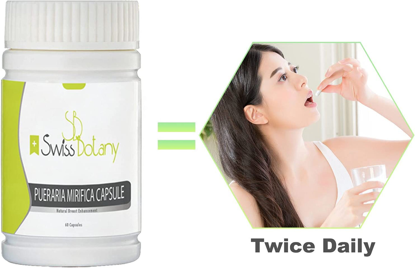 Swiss Botany Health and Beauty Swiss Botany Breast Enlargement Pueraria Mirifica Capsules for Natural Bust Enhancement, Restore Elasticity and Smoothness, Improve Skin, Hair and Nails, Take with Food, 120 Capsules, 2 Bottles