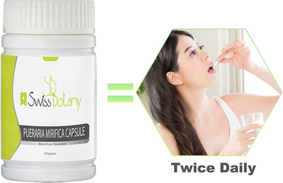 Swiss Botany Health and Beauty Swiss Botany Breast Enlargement Pueraria Mirifica Capsules for Natural Bust Enhancement, Restore Elasticity and Smoothness, Improve Skin, Hair and Nails, Take with Food, 120 Capsules, 2 Bottles