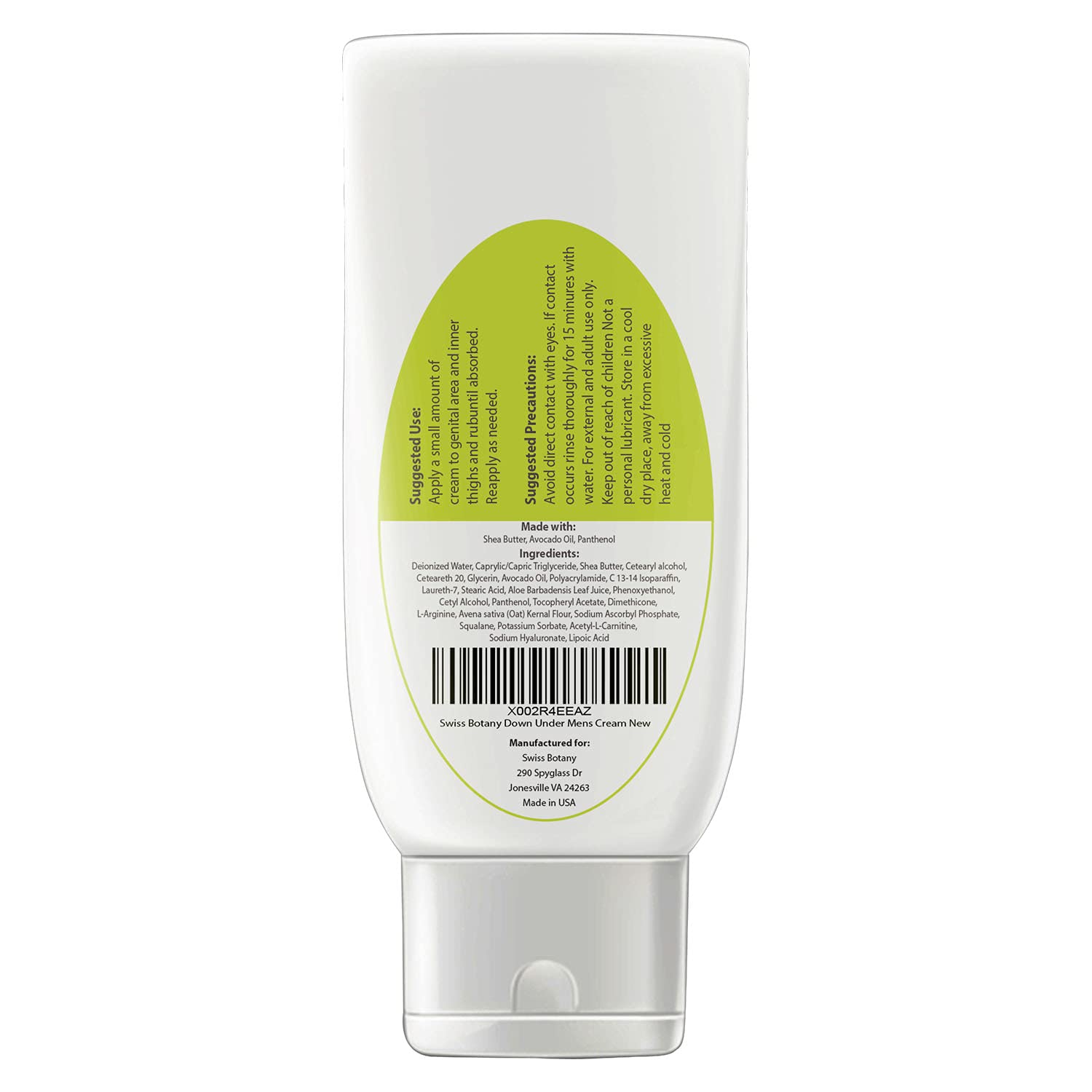 Swiss Botany health and hygiene Swiss Botany Down Under Cream for Men with L-Arginine for the Sensitive Skin of Private Areas, Moisturizes & Soothes Irritated and Chapped Skin, Safe for All Skin Types, 4 ounces