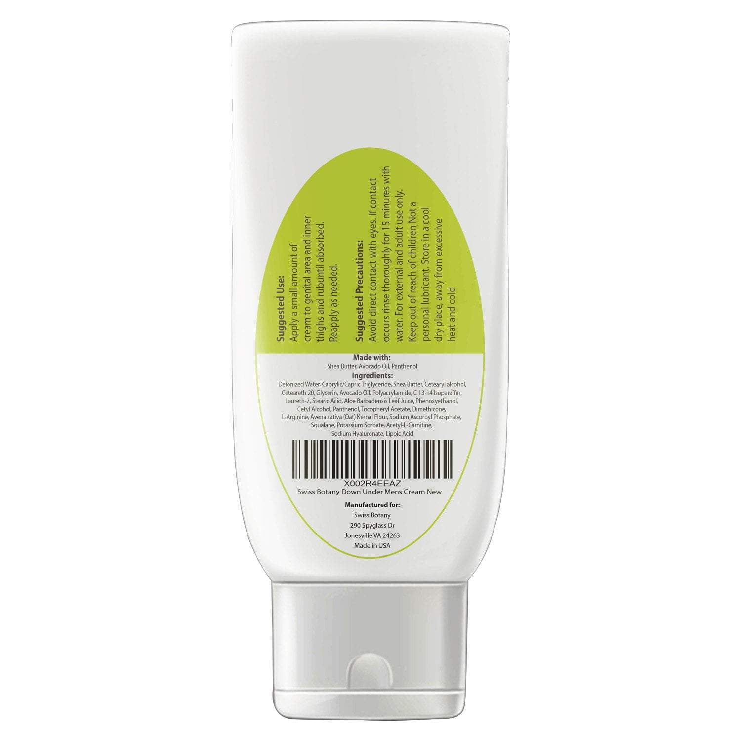 Swiss Botany health and hygiene Swiss Botany Down Under Cream for Men with L-Arginine for the Sensitive Skin of Private Areas, Moisturizes & Soothes Irritated and Chapped Skin, Safe for All Skin Types, 4 ounces
