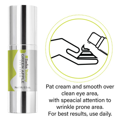 swissbotany Eye Cream For Dark Circles and Puffiness Deep Hydrating & Refreshing Green Apple Eye Cream Reduces the Appearance of Under Eye Wrinkles, Dark Circles & Fine Lines - Premium Made by Swiss Botany, 0.5 oz