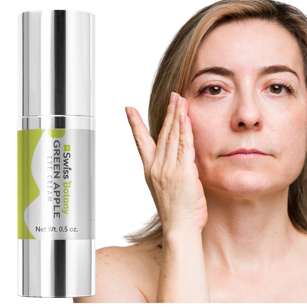 swissbotany Eye Cream For Dark Circles and Puffiness Deep Hydrating & Refreshing Green Apple Eye Cream Reduces the Appearance of Under Eye Wrinkles, Dark Circles & Fine Lines - Premium Made by Swiss Botany, 0.5 oz