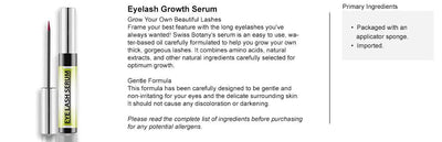 swissbotany Eyelash Growth Serum- Grow Longer Fuller Eyelashes